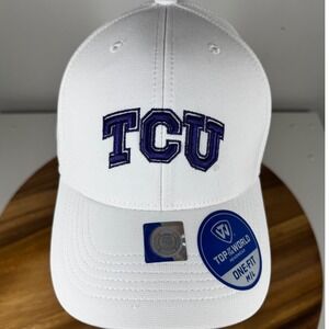 TCU‎ Horned Frogs White One Fit Baseball Cap Top of the World Embroidered